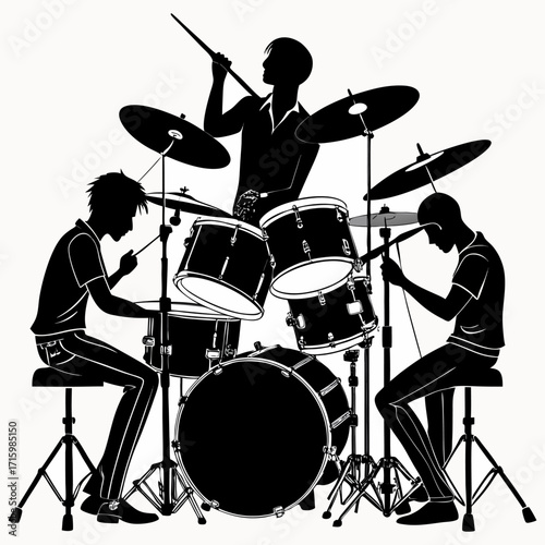 Drummer Silhouette Vector Set – Rock Band Musician Clipart for T-Shirts, Posters & Graphic Design | Editable Drum Kit Art.