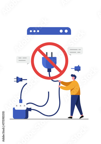 Flat Vector Illustration of Disconnecting Power Outage Concept
