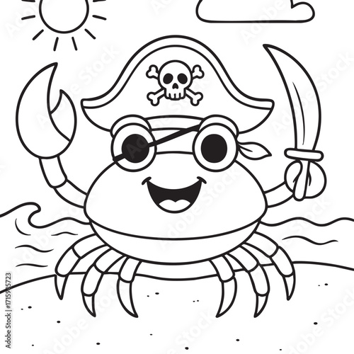 Pirate Crab Coloring Page for Kids