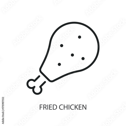 Fried chicken thin line vector icons.