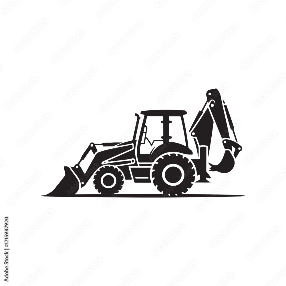 Naklejka premium Backhoe loader industrial machine silhouette solid black icon artwork