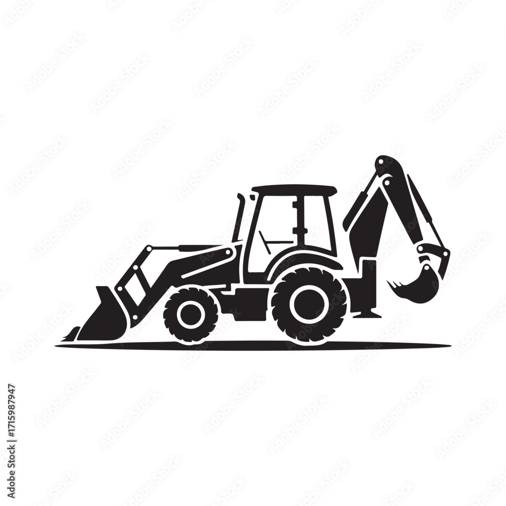 Fototapeta premium Backhoe loader excavation machinery bold solid icon illustration