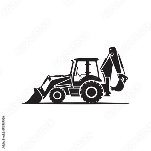 Backhoe loader industrial machine silhouette solid black icon artwork
