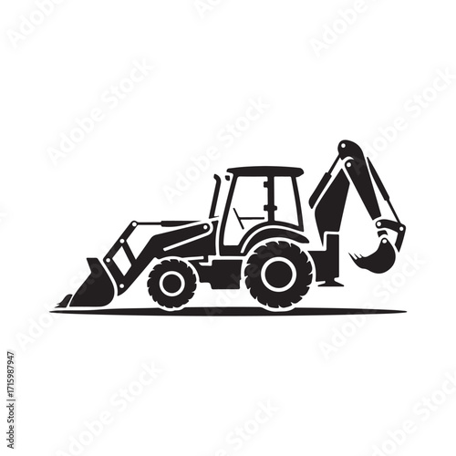 Backhoe loader excavation machinery bold solid icon illustration