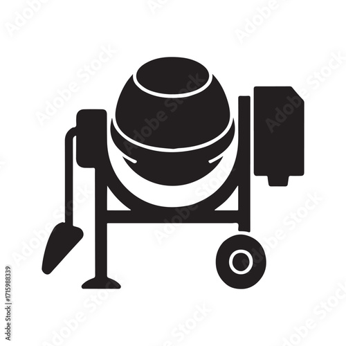 Portable concrete mixer building equipment solid black icon design