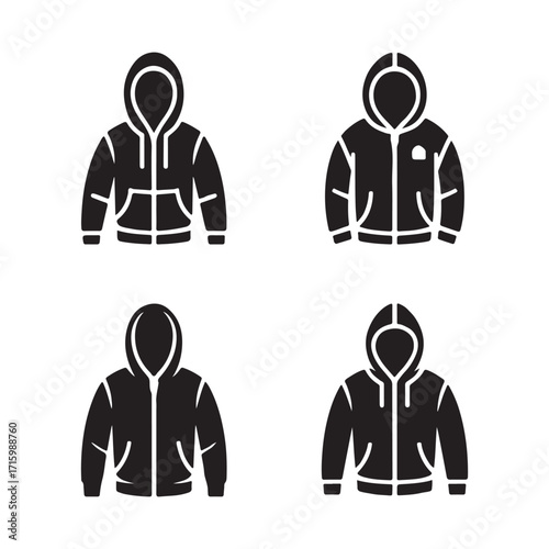 Hoodie zip up modern fashion apparel solid icons set