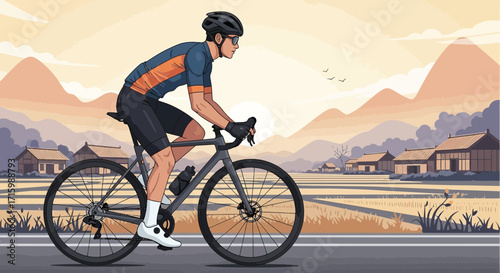 Bicycle adventurer pedaling through rural landscapes, feeling the freedom