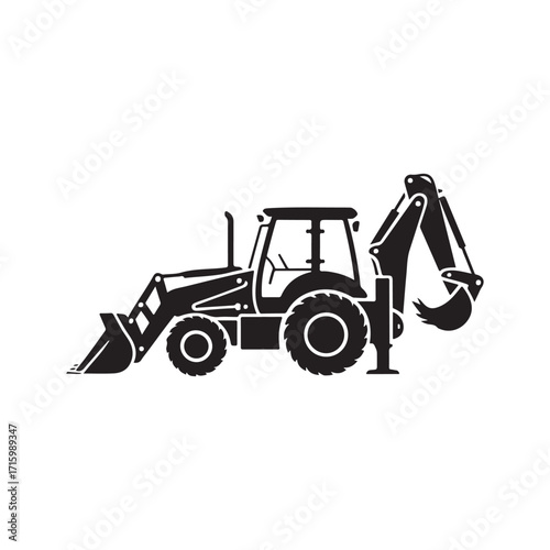 Backhoe loader construction equipment heavy machinery solid icon design
