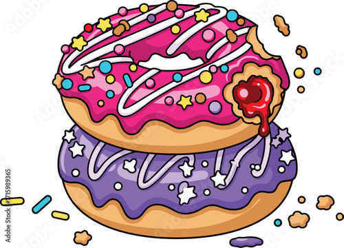 Stack of glazed donuts with sprinkles inviting you to indulge in sweet delicious dessert snack
