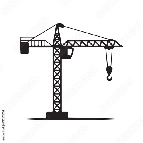 Tower crane building site machinery solid black icon graphic