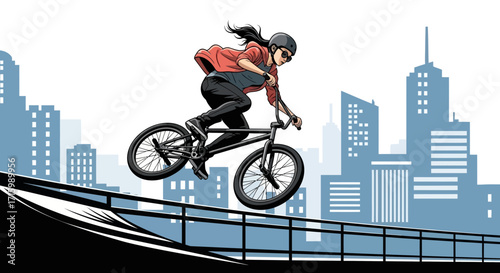 Dynamic Bmx Rider Silhouette Against an Urban Skyscraper Cityscape