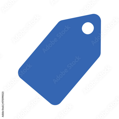 Illustration of a blue tag with rounded corners and a hole at the top right corner on a white background vector illustration