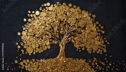 Wallpaper Mural The concept of commerce and finance centers on sowing the investment seed to foster the expansion of riches and earnings, similar to a golden tree representing success Torontodigital.ca
