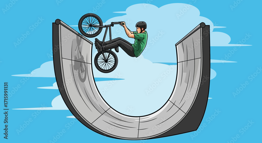 Fototapeta premium Illustrative image showcases a bmx rider skillfully performing trick on ramp