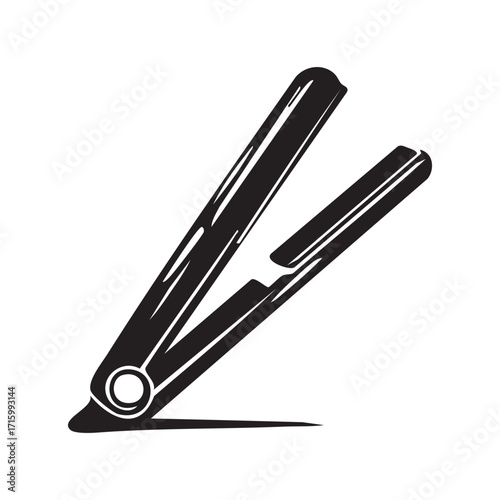 Sleek Black and White Illustration of an Open Hair Straightener Professional Styling Tool for Silky Smooth Hair