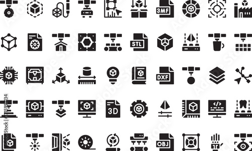 D printing and manufacturing Icons Modern Illustration Symbol Design Template for Web and Mobile UI. Editable Stroke Pictogram for Business Projects and Apps.