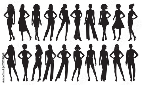 Women silhouettes set, female figures standing and posing collection for fashion design
