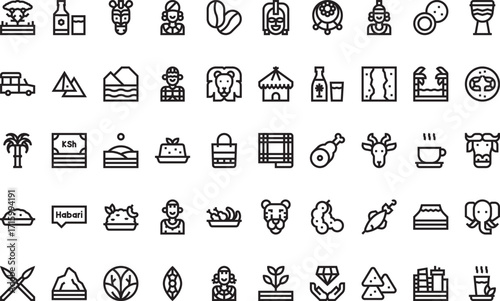 African culture and traditions Icons Modern Illustration Symbol Design Template for Web and Mobile UI. Editable Stroke Pictogram for Business Projects and Apps.