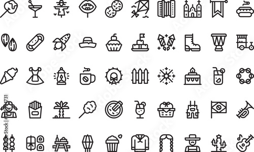 Brazilian culture and food Icons Modern Illustration Symbol Design Template for Web and Mobile UI. Editable Stroke Pictogram for Business Projects and Apps.