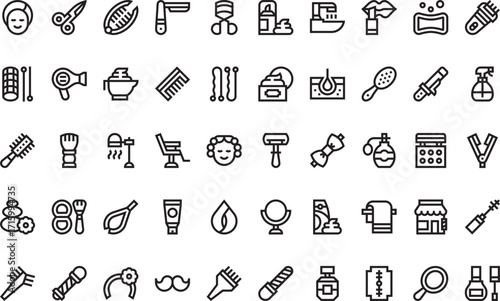 Beauty salon and hair care Icons Modern Illustration Symbol Design Template for Web and Mobile UI. Editable Stroke Pictogram for Business Projects and Apps.
