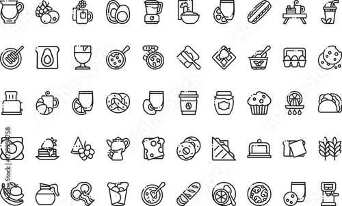 Breakfast and food items Icons Modern Illustration Symbol Design Template for Web and Mobile UI. Editable Stroke Pictogram for Business Projects and Apps.