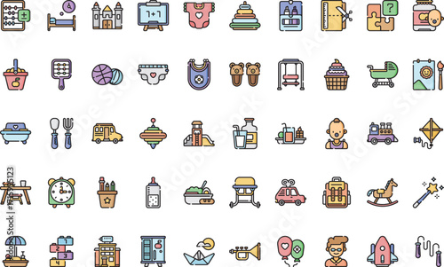 Children's educational play Icons Modern Illustration Symbol Design Template for Web and Mobile UI. Editable Stroke Pictogram for Business Projects and Apps.