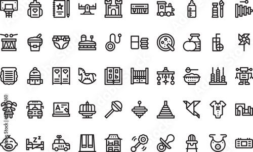 Children's play and toys- Icons Modern Illustration Symbol Design Template for Web and Mobile UI. Editable Stroke Pictogram for Business Projects and Apps.