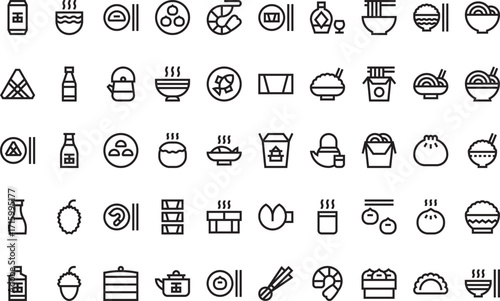 Chinese cuisine and food Icons Modern Illustration Symbol Design Template for Web and Mobile UI. Editable Stroke Pictogram for Business Projects and Apps.