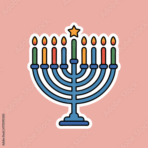 Hanukkah Menorah Illustration on Pink Background: Festive Jewish Holiday Symbol