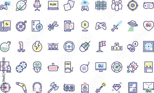 Computer gaming and entertainment Icons Modern Illustration Symbol Design Template for Web and Mobile UI. Editable Stroke Pictogram for Business Projects and Apps.