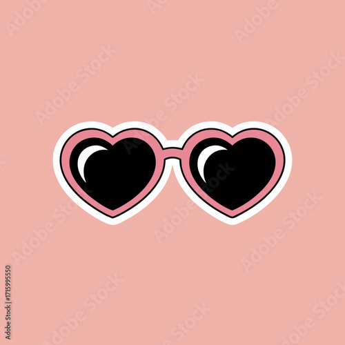 Lovely pink heart shape sunglasses illustration on a pastel peach background design