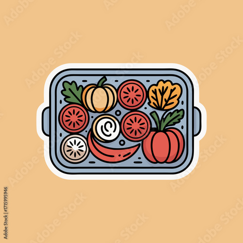 Vector illustration of fresh vegetables flat design on a serving tray for healthy eating