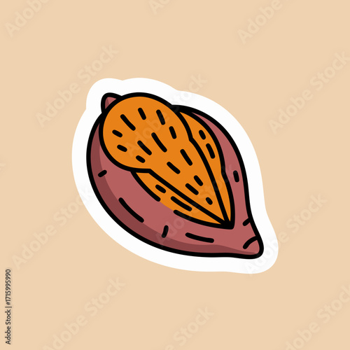 Vibrant Cartoon Sweet Potato Illustration On Beige Background For Food Design