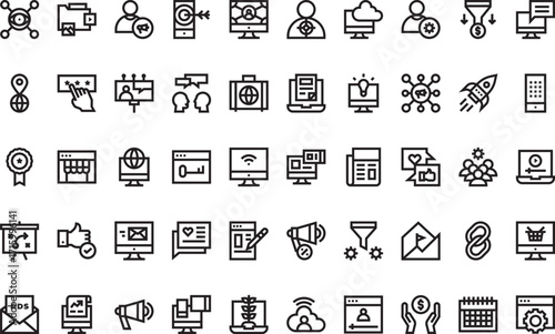 Digital marketing and e-commerce- Icons Modern Illustration Symbol Design Template for Web and Mobile UI. Editable Stroke Pictogram for Business Projects and Apps.