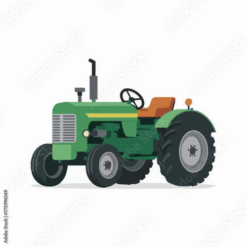 Classic Green Farm Tractor Side View - Retro Agriculture Vehicle