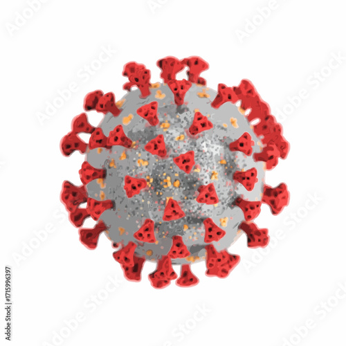 3D Medical Illustration of Virus Particle with Red Spike Proteins
