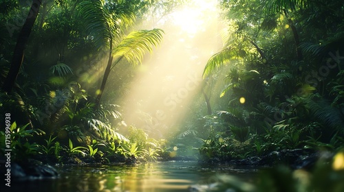 Sunlight Illuminating Lush Rainforest