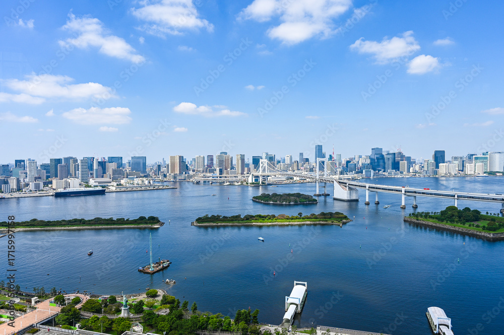 Naklejka premium 日本東京台場からの都市風景