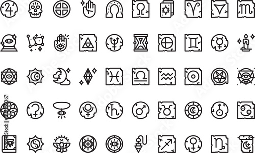 Esoteric and astrological symbols Icons Modern Illustration Symbol Design Template for Web and Mobile UI. Editable Stroke Pictogram for Business Projects and Apps.
