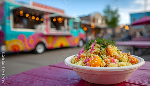 Wallpaper Mural Couscous salad served in front of a colorful street food truck Torontodigital.ca