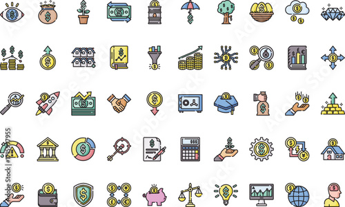 Financial and investment Icons Modern Illustration Symbol Design Template for Web and Mobile UI. Editable Stroke Pictogram for Business Projects and Apps.