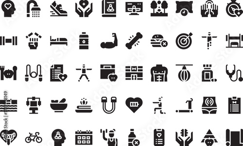 Fitness and wellness- Icons Modern Illustration Symbol Design Template for Web and Mobile UI. Editable Stroke Pictogram for Business Projects and Apps.