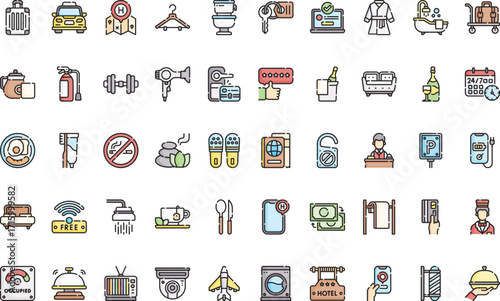 Hotel and accommodation Icons Modern Illustration Symbol Design Template for Web and Mobile UI. Editable Stroke Pictogram for Business Projects and Apps.