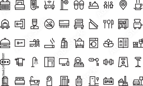 Hotel and accommodation- Icons Modern Illustration Symbol Design Template for Web and Mobile UI. Editable Stroke Pictogram for Business Projects and Apps.