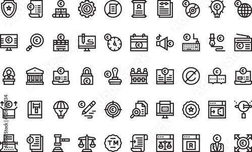 Intellectual property and law Icons Modern Illustration Symbol Design Template for Web and Mobile UI. Editable Stroke Pictogram for Business Projects and Apps.