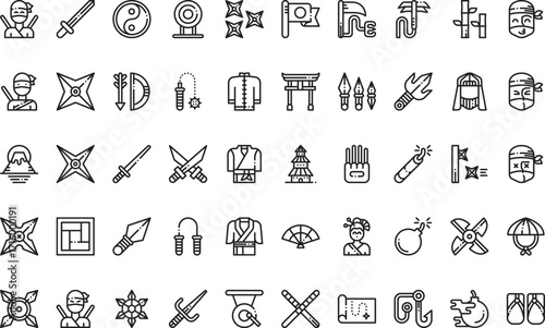 Japanese culture and martial arts Icons Modern Illustration Symbol Design Template for Web and Mobile UI. Editable Stroke Pictogram for Business Projects and Apps.