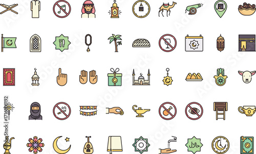 Islamic culture and traditions Icons Modern Illustration Symbol Design Template for Web and Mobile UI. Editable Stroke Pictogram for Business Projects and Apps.