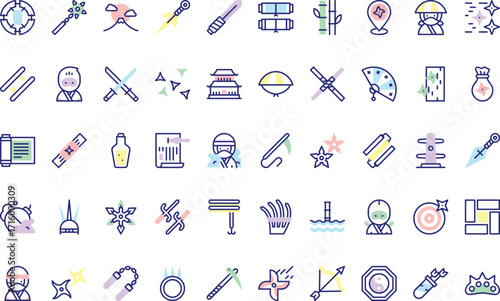Japanese martial arts and culture Icons Modern Illustration Symbol Design Template for Web and Mobile UI. Editable Stroke Pictogram for Business Projects and Apps.