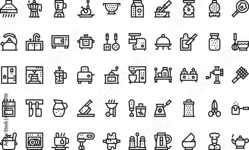 Kitchen utensils and appliances Icons Modern Illustration Symbol Design Template for Web and Mobile UI. Editable Stroke Pictogram for Business Projects and Apps.