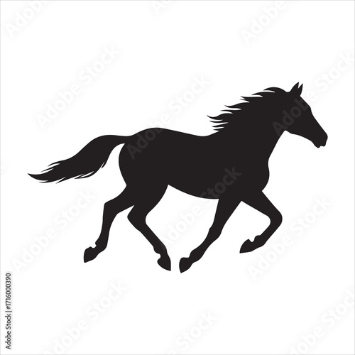 A horse galloping flat vector design silhouette illustration on white background